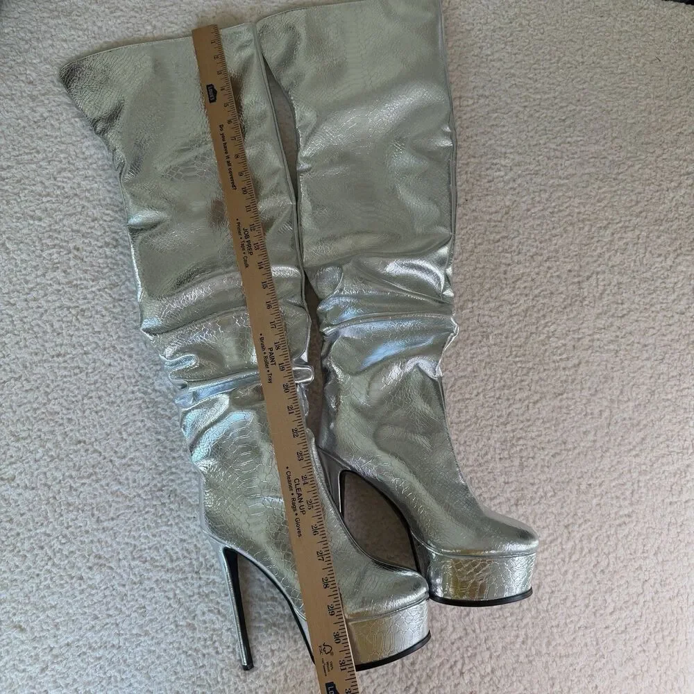 Womens Stiletto Thigh High Boots Slouched High Heel Platform Round Toe Sz 12 42